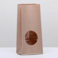 Пакет крафт бумажный фасовочный, однослойный, с окном, прямоугольное дно