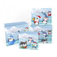 Распродажа! Коробка подарочная Пингвин пати (мелованная бумага, голубой), прямоугольник