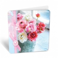 Мини-открытка, Цветы и розовая лента