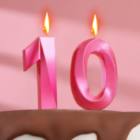 Набор свечей в торт юбилейная "Грань", цифра 10, розовый металлик