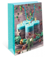 Пакет подарочный, Новогодние свечи, Бирюзовый